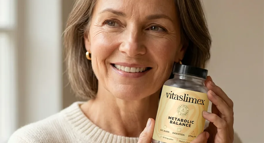Femme tenant un flacon de Vitaslimex